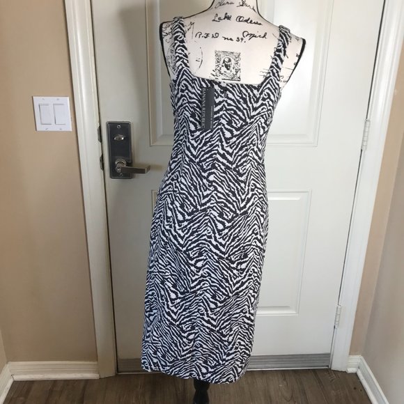 NWT Banana Republic Animal Print Square Neck Sheath Dress Black/Ivory - Picture 3 of 5